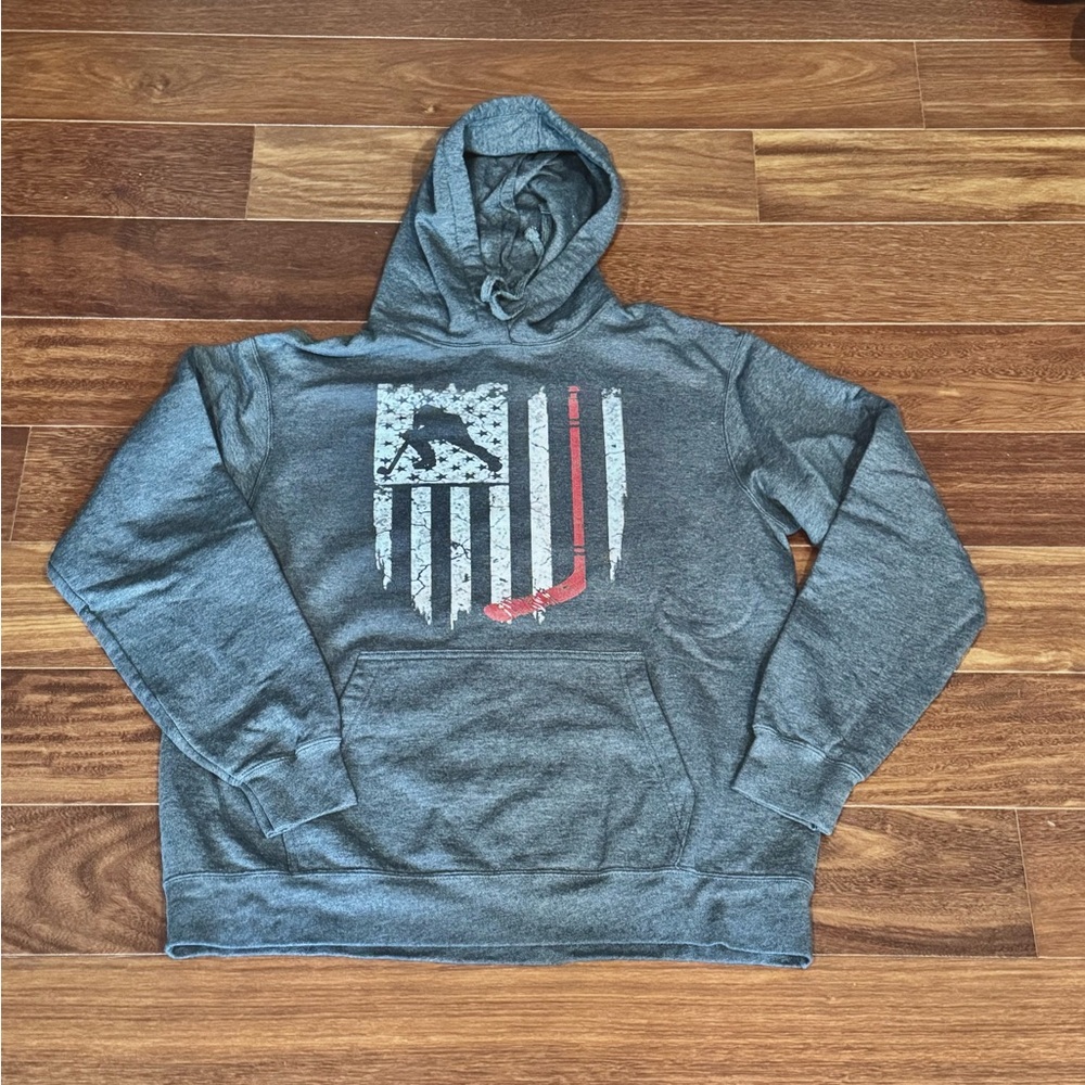 Men’s Gray Graphic Ice Hockey size L Hoodie